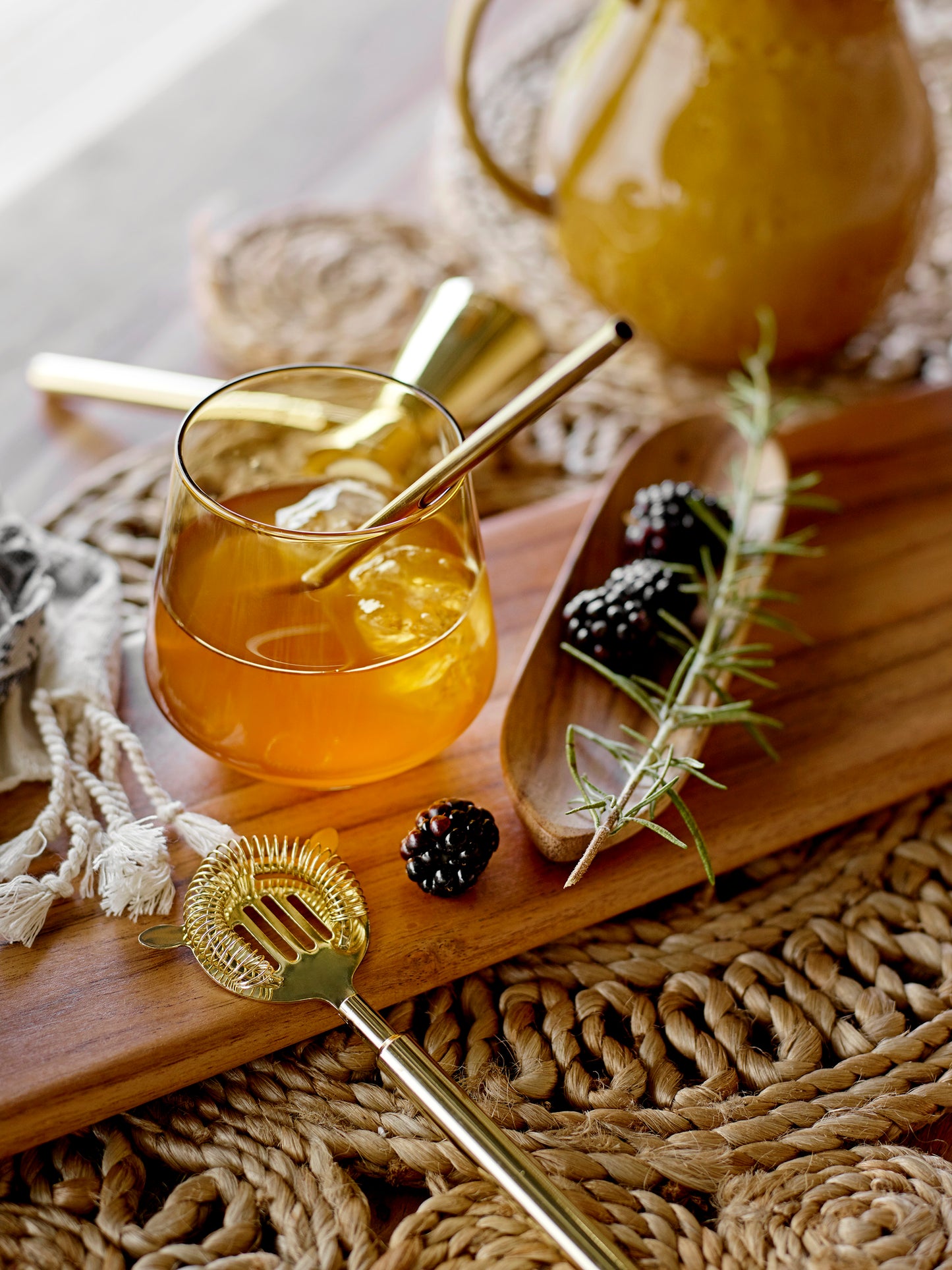 Bloomingville Mendi Strohhalm & Bürste, Gold, Edelstahl