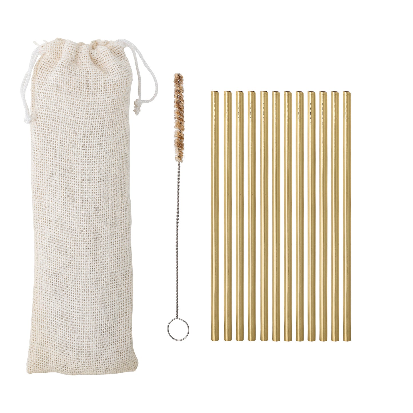 Bloomingville Mendi Strohhalm & Bürste, Gold, Edelstahl